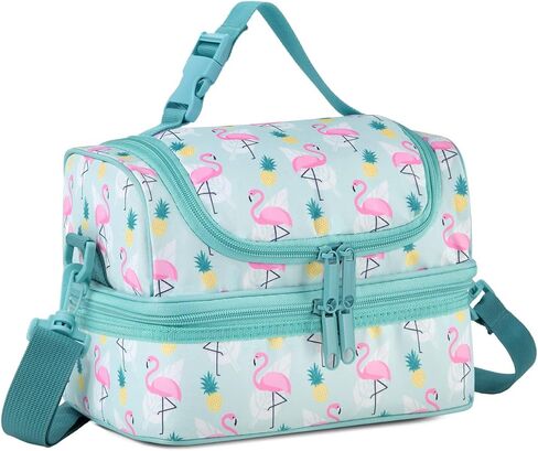 VASCHY Lunch Box Bag Kids, Insulated Two Compartments Cooler Bags for Girls w Shoulder Strap for School,Daycare,Kindergarten,Floral Blue in Kuwait