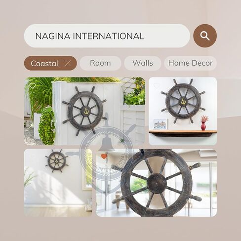 Nagina International Frosty Antique Junkyard Crafted Wooden Ship Wheel | Anchor Motiff | Pirate's Home Wall Decor (18 Inches) in Kuwait