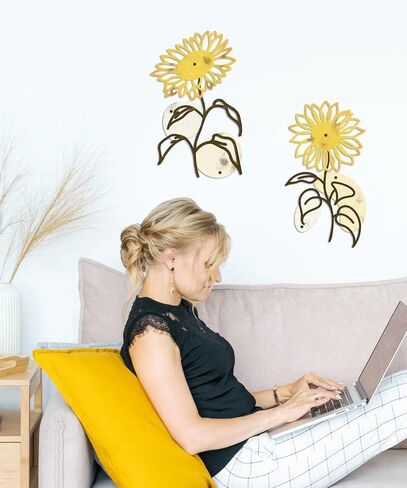 Putuo Decor Metal Flowers Wall Decor, 2PCS Metal Sunflower Floral Wall Art, Minimalist Wall Sculptures for Living Room, Bedroom, Bathroom, Kitchen, Elegant Home Decor in Kuwait