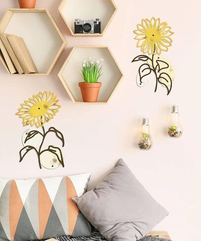 Putuo Decor Metal Flowers Wall Decor, 2PCS Metal Sunflower Floral Wall Art, Minimalist Wall Sculptures for Living Room, Bedroom, Bathroom, Kitchen, Elegant Home Decor in Kuwait