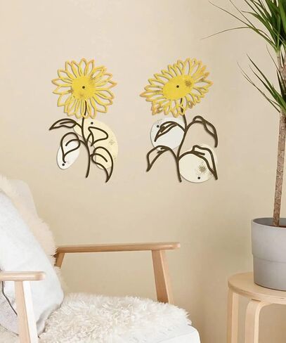 Putuo Decor Metal Flowers Wall Decor, 2PCS Metal Sunflower Floral Wall Art, Minimalist Wall Sculptures for Living Room, Bedroom, Bathroom, Kitchen, Elegant Home Decor in Kuwait