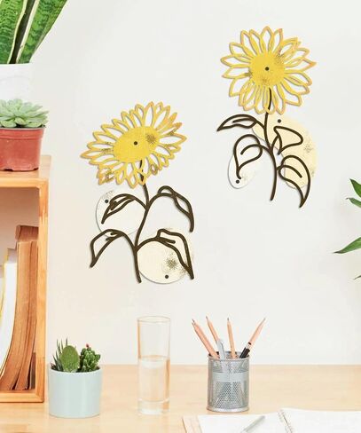 Putuo Decor Metal Flowers Wall Decor, 2PCS Metal Sunflower Floral Wall Art, Minimalist Wall Sculptures for Living Room, Bedroom, Bathroom, Kitchen, Elegant Home Decor in Kuwait