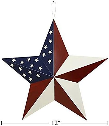 E-view Metal American Flag Barn Star Decor Patriotic Mounted 3D Wall Art July of 4th Decoration 12"-B in Saudi Arabia