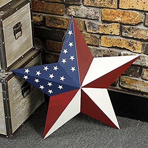 E-view Metal American Flag Barn Star Decor Patriotic Mounted 3D Wall Art July of 4th Decoration 12"-B in Saudi Arabia