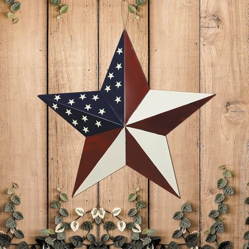 E-view Metal American Flag Barn Star Decor Patriotic Mounted 3D Wall Art July of 4th Decoration 12"-B in Saudi Arabia