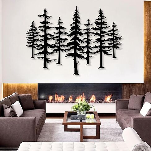 Pine Tree Metal Wall Art, Big Pine Trees Metal Wall Art, Metal Pine Tree Art, Metal Minimalist Pine Wall Decor, Nature and Forest Decor, Tree Decor Wall Hanging, Nature Lover Gift (48"x 35"| 124x90cm, Black) in Kuwait