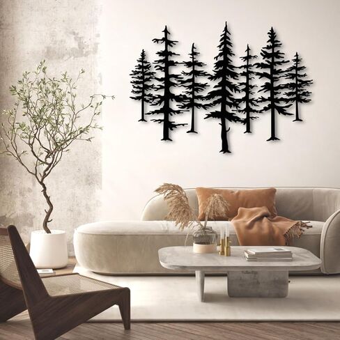 Pine Tree Metal Wall Art, Big Pine Trees Metal Wall Art, Metal Pine Tree Art, Metal Minimalist Pine Wall Decor, Nature and Forest Decor, Tree Decor Wall Hanging, Nature Lover Gift (48"x 35"| 124x90cm, Black) in Kuwait