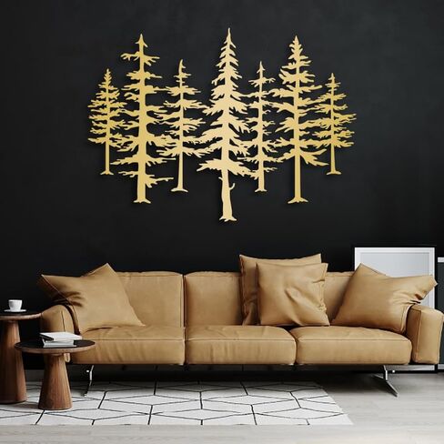 Pine Tree Metal Wall Art, Big Pine Trees Metal Wall Art, Metal Pine Tree Art, Metal Minimalist Pine Wall Decor, Nature and Forest Decor, Tree Decor Wall Hanging, Nature Lover Gift (48"x 35"| 124x90cm, Black) in Kuwait
