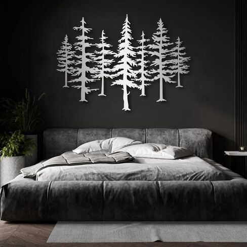 Pine Tree Metal Wall Art, Big Pine Trees Metal Wall Art, Metal Pine Tree Art, Metal Minimalist Pine Wall Decor, Nature and Forest Decor, Tree Decor Wall Hanging, Nature Lover Gift (48"x 35"| 124x90cm, Black) in Kuwait