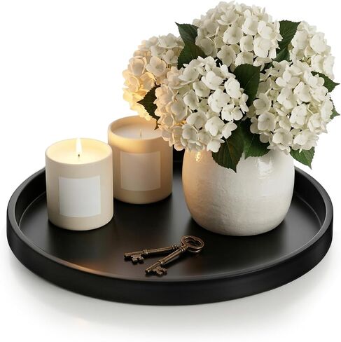Round Black Metal Candlestick Tray, Round Decorative Tray, Candle Holder Trays for Wedding Table, Dinning Table Decorations Candle Holder Plate Black Rounds Decorative Serving Tray(11.4 inches) in Saudi Arabia