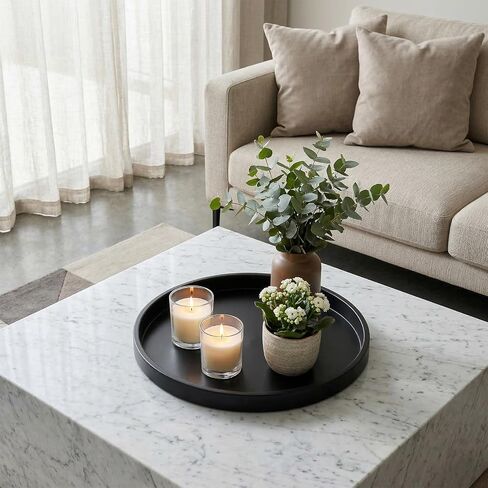 Round Black Metal Candlestick Tray, Round Decorative Tray, Candle Holder Trays for Wedding Table, Dinning Table Decorations Candle Holder Plate Black Rounds Decorative Serving Tray(11.4 inches) in Saudi Arabia