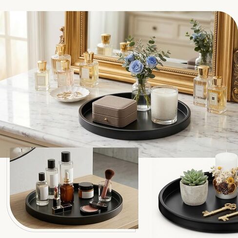 Round Black Metal Candlestick Tray, Round Decorative Tray, Candle Holder Trays for Wedding Table, Dinning Table Decorations Candle Holder Plate Black Rounds Decorative Serving Tray(11.4 inches) in Saudi Arabia