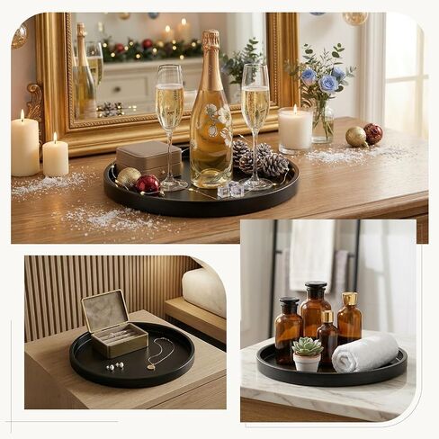 Round Black Metal Candlestick Tray, Round Decorative Tray, Candle Holder Trays for Wedding Table, Dinning Table Decorations Candle Holder Plate Black Rounds Decorative Serving Tray(11.4 inches) in Saudi Arabia