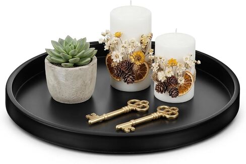 Round Black Metal Candlestick Tray, Round Decorative Tray, Candle Holder Trays for Wedding Table, Dinning Table Decorations Candle Holder Plate Black Rounds Decorative Serving Tray(11.4 inches) in Saudi Arabia