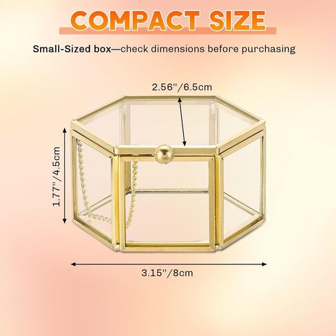 Small Glass Vintage Jewelry Box | Golden Hexagonal Lidded Display Organizer for Rings, Earrings, Bracelets, and Trinkets – Home Decorative Keepsake Box Case 3.1 x 2.5 x 1.7 Inch in Kuwait