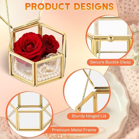 Small Glass Vintage Jewelry Box | Golden Hexagonal Lidded Display Organizer for Rings, Earrings, Bracelets, and Trinkets – Home Decorative Keepsake Box Case 3.1 x 2.5 x 1.7 Inch in Kuwait