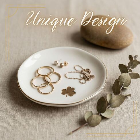 InnoBeta Irish Gifts for Women, Ireland Gift for Christmas, St. Patrick's Day - 4.75" Handcrafted Ceramic Ring Dish with Gold Trim, Decorative Shamrock Trinket Dish for Rings Earrings Necklaces in Saudi Arabia