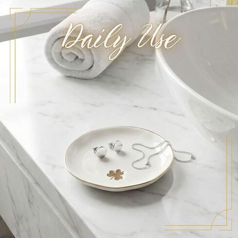 InnoBeta Irish Gifts for Women, Ireland Gift for Christmas, St. Patrick's Day - 4.75" Handcrafted Ceramic Ring Dish with Gold Trim, Decorative Shamrock Trinket Dish for Rings Earrings Necklaces in Saudi Arabia