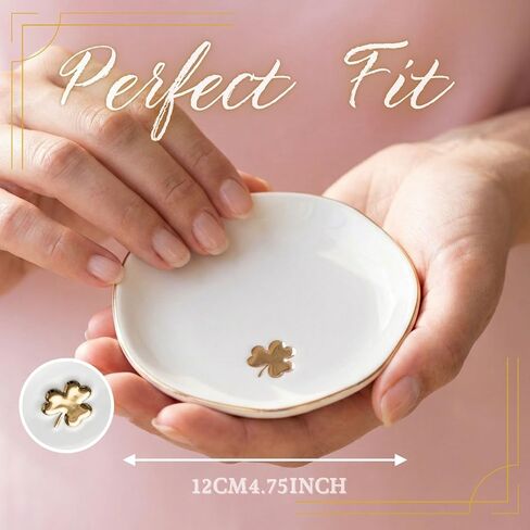 InnoBeta Irish Gifts for Women, Ireland Gift for Christmas, St. Patrick's Day - 4.75" Handcrafted Ceramic Ring Dish with Gold Trim, Decorative Shamrock Trinket Dish for Rings Earrings Necklaces in Saudi Arabia