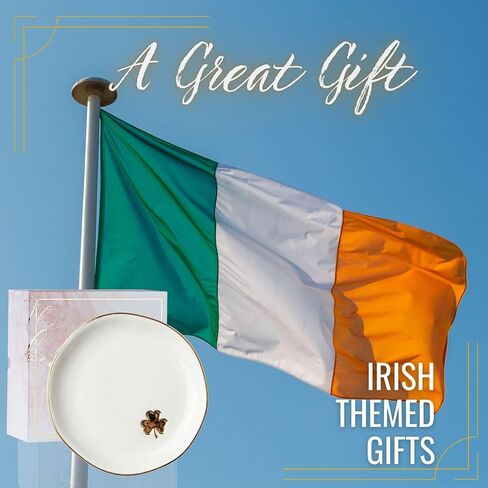 InnoBeta Irish Gifts for Women, Ireland Gift for Christmas, St. Patrick's Day - 4.75" Handcrafted Ceramic Ring Dish with Gold Trim, Decorative Shamrock Trinket Dish for Rings Earrings Necklaces in Saudi Arabia