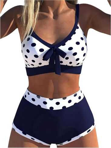 OYOANGLE High Waisted Bikini Sets for Women Polka Dots Bow Padded Swimsuits Vacation Bathing Suit in Kuwait