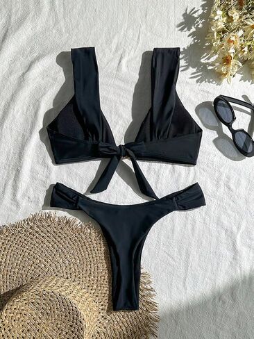 Womens Bikini Set Pearl Detail Push Up V Neck Two Piece Bathing Suit High Cut Beach Vacation Resort Ready Spring Break in Kuwait