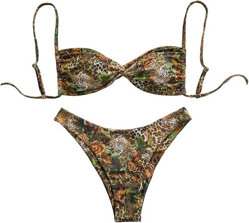 RoseSeek Women's 2 Piece Cheetah Bikini Sets Animal Print Spaghetti Strap Bathing Suits Cheeky Swimsuit in Kuwait