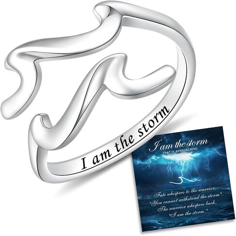 Wave Ring - 925 Sterling Silver I Am The Storm Ring Adjustable High and Low Ring Inspirational Jewelry for Women in Saudi Arabia