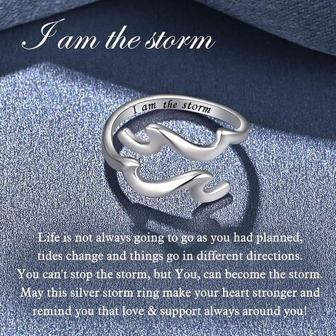 Wave Ring - 925 Sterling Silver I Am The Storm Ring Adjustable High and Low Ring Inspirational Jewelry for Women in Saudi Arabia