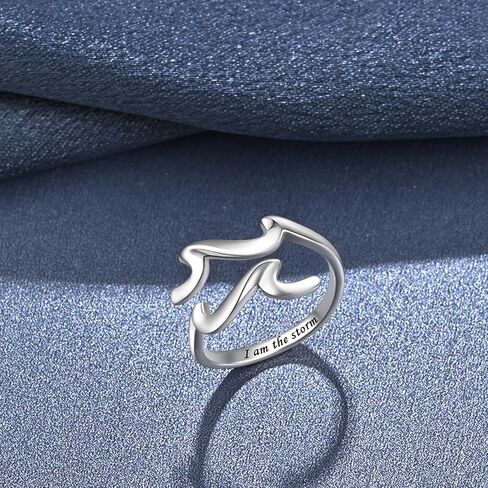 Wave Ring - 925 Sterling Silver I Am The Storm Ring Adjustable High and Low Ring Inspirational Jewelry for Women in Saudi Arabia