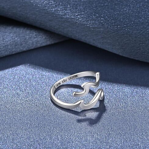 Wave Ring - 925 Sterling Silver I Am The Storm Ring Adjustable High and Low Ring Inspirational Jewelry for Women in Saudi Arabia