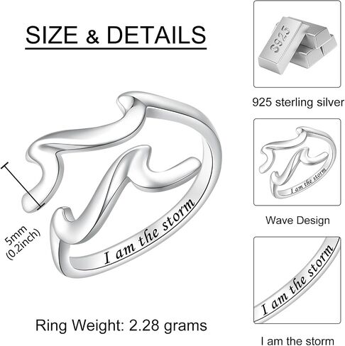 Wave Ring - 925 Sterling Silver I Am The Storm Ring Adjustable High and Low Ring Inspirational Jewelry for Women in Saudi Arabia