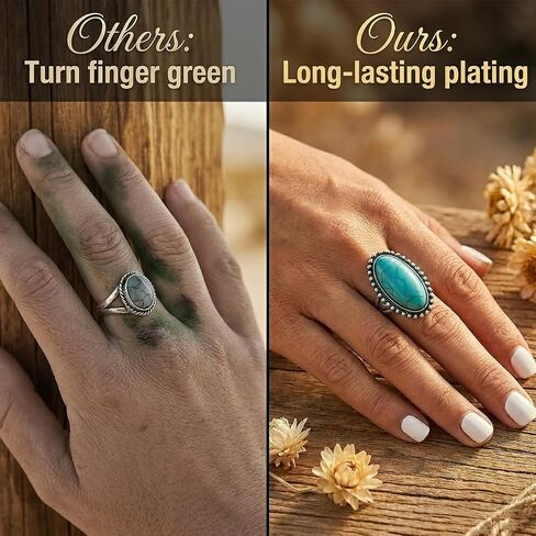 8 Pcs Western Rings for Women,Turquoise Jewelry Set Boho Chunky Knuckle Ring Bohemian Ring Set,Vintage Silver Tone Stackable Midi Rings,Retro Cowgirl Gifts Accessories for Women Festival Jewelry in Saudi Arabia