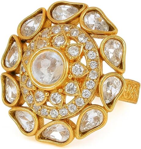Namami Adjustable Cocktail Rings for Women | Gold Polished Pure Brass Rings with Cubic Zirconia | Statement Party Rings in Kuwait