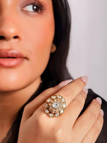 Namami Adjustable Cocktail Rings for Women | Gold Polished Pure Brass Rings with Cubic Zirconia | Statement Party Rings in Kuwait