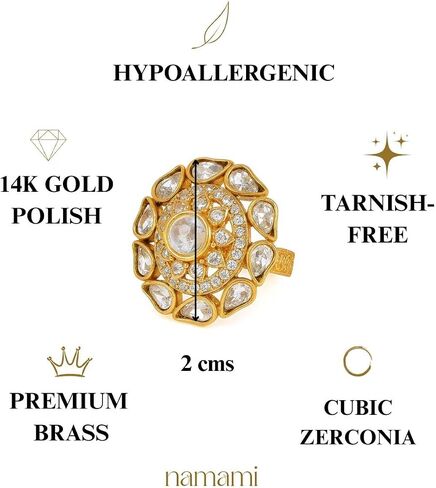Namami Adjustable Cocktail Rings for Women | Gold Polished Pure Brass Rings with Cubic Zirconia | Statement Party Rings in Kuwait