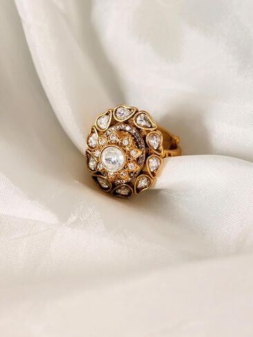 Namami Adjustable Cocktail Rings for Women | Gold Polished Pure Brass Rings with Cubic Zirconia | Statement Party Rings in Kuwait