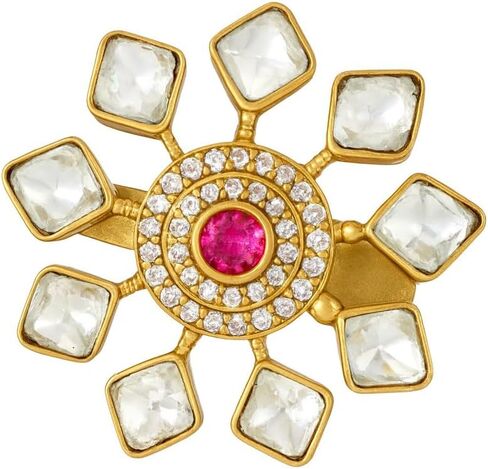 Namami Adjustable Cocktail Rings for Women | Gold Polished Pure Brass Rings with Cubic Zirconia | Statement Party Rings in Kuwait