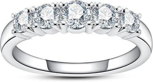 Cubic Zirconia Half Eternity Wedding Band Rings Round/Oval/Cushion Cut 5/6 Stones 5A Grade D Color CZ Stacking Band Engagement Promise Rings for Women in Saudi Arabia
