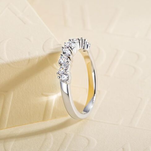 Cubic Zirconia Half Eternity Wedding Band Rings Round/Oval/Cushion Cut 5/6 Stones 5A Grade D Color CZ Stacking Band Engagement Promise Rings for Women in Saudi Arabia