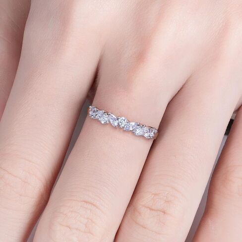 Cubic Zirconia Half Eternity Wedding Band Rings Round/Oval/Cushion Cut 5/6 Stones 5A Grade D Color CZ Stacking Band Engagement Promise Rings for Women in Saudi Arabia