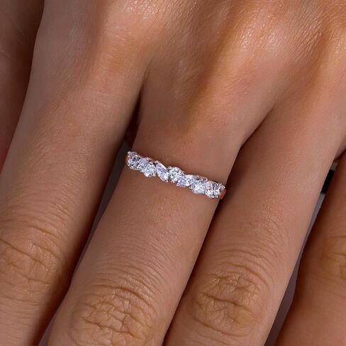 Cubic Zirconia Half Eternity Wedding Band Rings Round/Oval/Cushion Cut 5/6 Stones 5A Grade D Color CZ Stacking Band Engagement Promise Rings for Women in Saudi Arabia