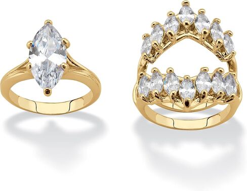 مجموعة خواتم الزفاف من PalmBeach Goldtone Marquise Cut Cube Zirconia Jacket بمقاسات 5-10 in Kuwait