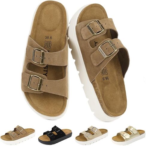 100% Genuine Suede Clogs for Women Footwear with Arch Support, Platform Womens Clogs with Memory Foam Cork Footbed, Comfort Non Slip Women Mules, Stylish Slip on Potato Shoes Sandals in Saudi Arabia