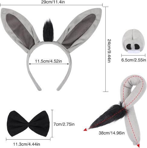 LIYDE Donkey Costume Set - Ears, Tail, Nose, Bowtie - Halloween, Birthday, Christmas, Cosplay Party Decorations in Saudi Arabia
