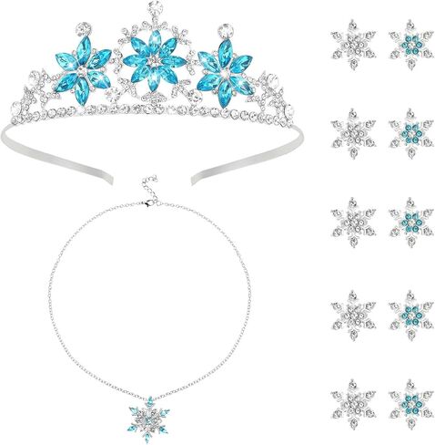 Princess Dress Up Accessories for Girls Snowflake Crown Small Hair Clips Necklace Princess Costume Accessories Set for Party Birthday Halloween Cosplay Prom Costume Blue in Saudi Arabia