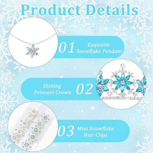 Princess Dress Up Accessories for Girls Snowflake Crown Small Hair Clips Necklace Princess Costume Accessories Set for Party Birthday Halloween Cosplay Prom Costume Blue in Saudi Arabia