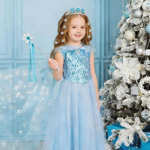 Princess Dress Up Accessories for Girls Snowflake Crown Small Hair Clips Necklace Princess Costume Accessories Set for Party Birthday Halloween Cosplay Prom Costume Blue in Saudi Arabia