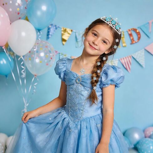 Princess Dress Up Accessories for Girls Snowflake Crown Small Hair Clips Necklace Princess Costume Accessories Set for Party Birthday Halloween Cosplay Prom Costume Blue in Saudi Arabia