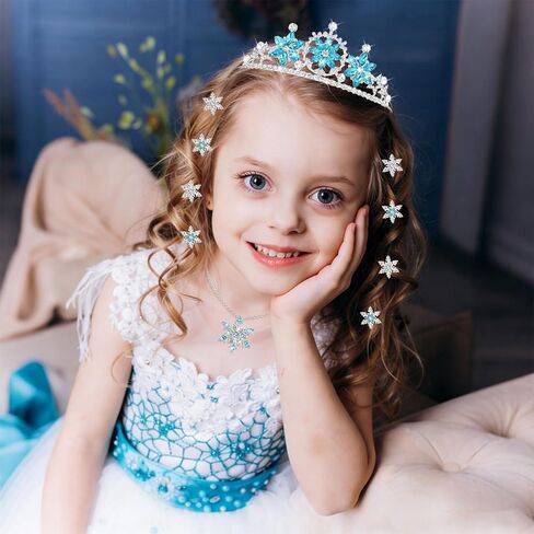 Princess Dress Up Accessories for Girls Snowflake Crown Small Hair Clips Necklace Princess Costume Accessories Set for Party Birthday Halloween Cosplay Prom Costume Blue in Saudi Arabia